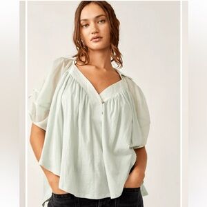 Free People Sunray Babydoll Top in Mineral Sea oversized size xs